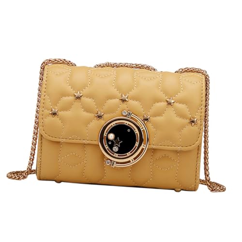 PartyKindom PU Crossbody Tasche Damen Kleine Umhängetasche mit Sternenmuster Modische Schultertasche Gelb Leichte Kettenhandtasche für Mädchen Party Shopping Alltag von PartyKindom
