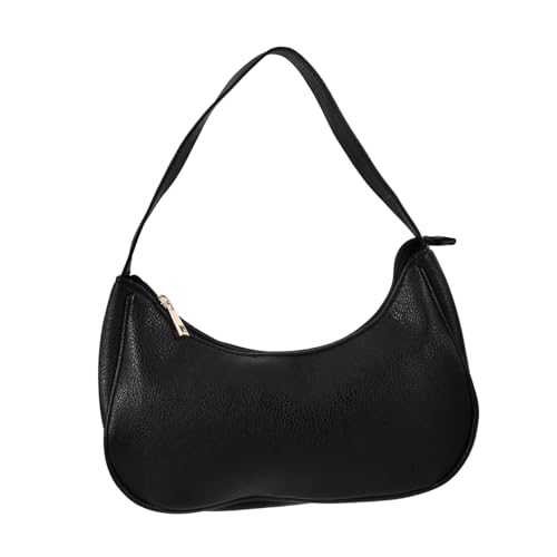 PartyKindom PU Damen Umhängetasche Kleine Handtasche Leicht Unterarmtasche mit Reißverschluss Schwarze Casual Schultertasche Modisch für Alltag Strand Shopping Dating von PartyKindom