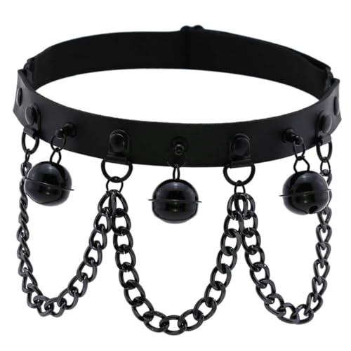 PartyKindom PU Kunstleder Beinring mit Glockenkette Gothic Punk Style Beinloop Elastisch Verstellbarer Schwarzer Leg Ring für Damen Modisches Accessoire für Alltag und Bühnenoutfits von PartyKindom