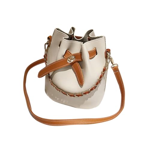 PartyKindom PU Schultertasche Damen Beige Stilvolle Umhängetasche mit Kordelzug Leichte Crossbody Bucket Bag Modische Messenger Bag für Alltag Shopping Party und Geschenk von PartyKindom