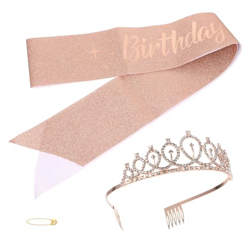 PartyKindom Party Schärpe und Goldene Krone Set Verstellbares Geburtstags Deko Accessoire für Mädchen Schulterband und Haarschmuck für Geburtstagsfeiern und Fotorequisiten von PartyKindom