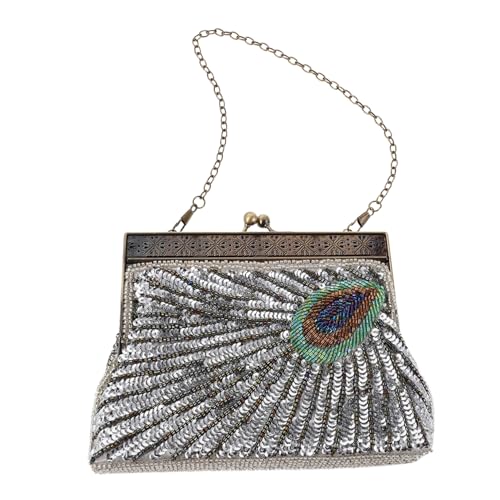 PartyKindom Perlenbesetzte Pfauentasche Abendhandtasche Perlenbesetzte Abendtasche Vintage Geldbörsen Für Damen Paillettenbesetzte Abendhandtasche Hochzeitsbanketttasche Abend Clutch von PartyKindom