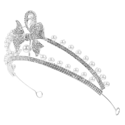 PartyKindom Perlenbesetzte Tiara mit Strasssteinen Silbernes Braut Haaraccessoire mit Schleife Elegantes Stirnband für Hochzeit Bankett und Geburtstagsfeier Damen Brautschmuck Leicht zu von PartyKindom
