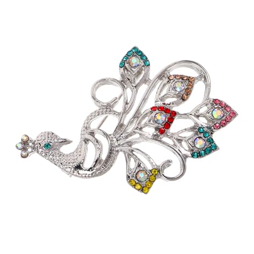 PartyKindom Pfauenbrosche mit Strass für Damen Vintage Anstecknadel mit Sicherem Verschluss Stilvolles Accessoire für Jacken Schals Kleider Vielseitig Tragbar bei Festlichen Anlässen von PartyKindom