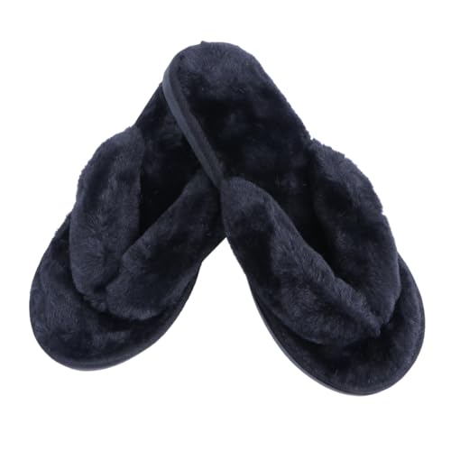 PartyKindom Plüsch Hausschuhe Damen Warm Gefüttert Baumwollpantoffeln Rutsch Flip Flops Weiche Winter Slippers für Zuhause Schwarz von PartyKindom