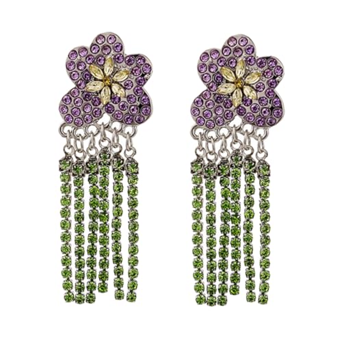 PartyKindom Quastenohrringe für Frauen Bunte Blumenohrringe mit Grünen Strasssteinen Hängende Ohrhänger Modischer Schmuck für Sommer Party Hochzeit Geschenkidee von PartyKindom