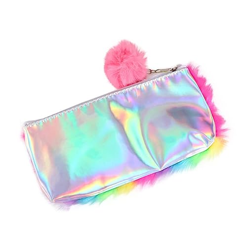 PartyKindom Rainbow Plüsch Stiftetasche Große Kapazität Federmäppchen Tragbare Aufbewahrungstasche für Schreibwaren Geeignet für Studenten Regenbogen Roter Plüschball von PartyKindom