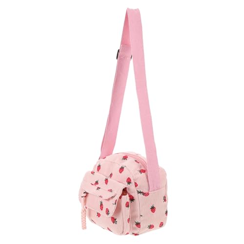 PartyKindom Erdbeer-geldbörse Für Damen Stroh-umhängetasche Mit Erdbeer-print Kleine Handytasche Aus Cord Ästhetische Schultertasche Für Täglichen Gebrauch von PartyKindom