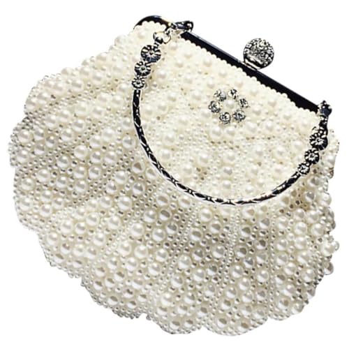 PartyKindom Retro Perlenhandtasche Damen Muschelfarben Handtasche mit Schulterkette Vielseitige Umhängetasche Crossbody Bag für Alltag und Party von PartyKindom
