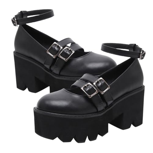 PartyKindom Retro Runde Zehen Schuhe Damen Vintage Großer Blockabsatz Bequeme Freizeit Schuhe Atmungsaktiv rutschfest Vielseitig für Arbeit Dating Party von PartyKindom