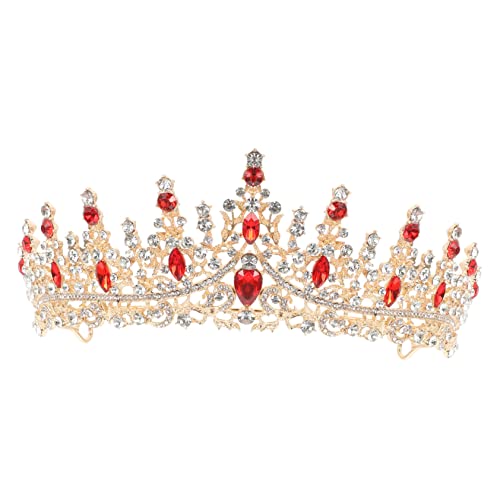 PartyKindom Rhinestone Braut Tiara Kristallkrone Hochzeitsdiadem Strass Haarschmuck Damen Haaraccessoires für Hochzeit Party Festliche Anlässe Gold Basis Rot Weiß Strass von PartyKindom