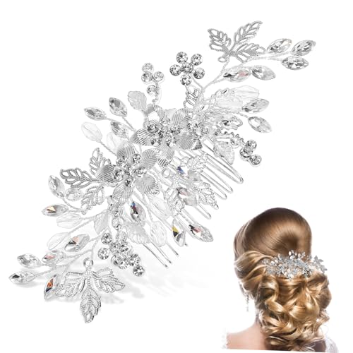 PartyKindom Rhinestone Hochzeit Haarkamm mit Strasssteinen Seitlicher Brautschmuck aus Robustem Metall Handgefertigtes Blumenmuster Sicherer für Verschiedene Frisuren Accessoire für Bräute von PartyKindom