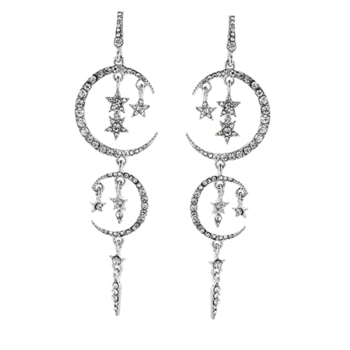 PartyKindom Romantische Lange Ohrringe für Frauen Funkelnde Dangle Ohrhänger mit Stern und Monddesign Ohrstecker mit Diamantbesatz Modischer Ohrschmuck für Alltag und Besondere Anlässe von PartyKindom