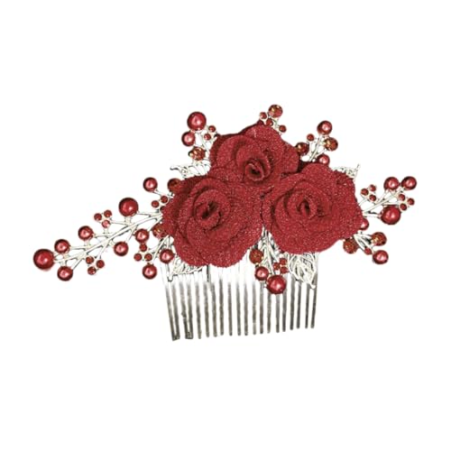 PartyKindom Roter Haarkamm mit Rosen Strapazierfähig Klassischer Brautschmuck für Hochzeit Party Abendveranstaltung Geeignet für Kurze Lange Lockige und Glatte Haare Langlebiger Haarschmuck von PartyKindom