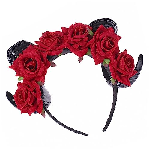 PartyKindom Rotes Samt Rosen Horn Stirnband Halloween Kopfschmuck Cosplay Party Haarreif Leicht Bequem Auffälliges Kostümaccessoire für Damen und Herren von PartyKindom