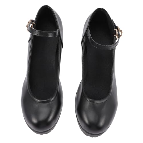 PartyKindom Runde Damen High Heels aus PU rutschfeste Gummisohle Flache Pumps für Arbeit Party Festliche Anlässe Elegant Kombinierbar mit Kleidern und Röcken Schwarz von PartyKindom