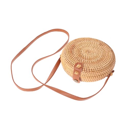 PartyKindom Runde Damen Rattan Schultertasche Handgefertigt Kleine Umhängetasche Stroh Handtasche Casual Craft Bag für Strand Reisen Alltag von PartyKindom