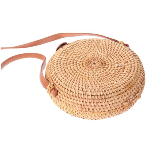 PartyKindom Runde Damen Rattan Tasche Handgefertigt Casual Crossbody Schultertasche Mini Umhängetasche Leicht Strand Reisen Sommer von PartyKindom
