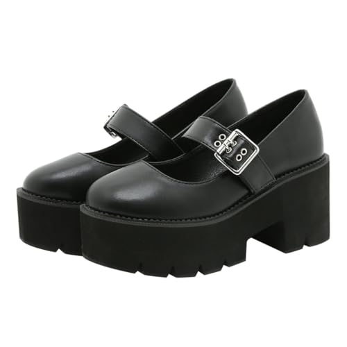 PartyKindom Runde Zehen Lederschuhe Damen Shallow Mouth Modell mit Metallverschluss Flache rutschfeste Outdoor Schuhe Schwarz für Alltag Party und Festliche Anlässe von PartyKindom