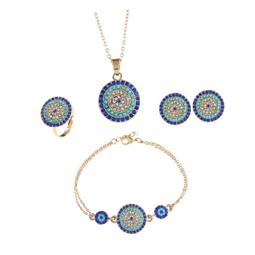 PartyKindom Türkisch Blau Auge Damen Schmuckset Ring Halsketten Handketten Armband Set Ohrringe Legierung Material von PartyKindom
