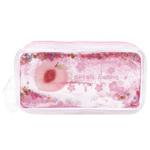 PartyKindom Schimmerndes PVC Federmäppchen mit Quicksand Design Große Kapazität Transparenter Stiftebeutel mit Pfirsich Motiv Wasserabweisend Tragbar für Schule und Büro von PartyKindom