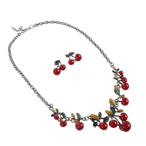 PartyKindom Schmuckset Damen Cherry Halskette und Ohrringe Kette Frauen Trendige Mädchen Halskette Eleganter Anhänger Schmuck für Alltag und Fest für Frauen und Mädchen von PartyKindom