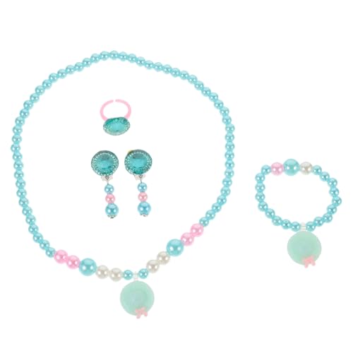 PartyKindom Schmuckset Mädchen Teilig Halskette Armband Ohrringe Ring Hautfreundlich Bequem Vielseitig Kombinierbar für Party Kostüm Alltag für Kleine Mädchen von PartyKindom