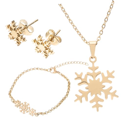 PartyKindom Schneeflocken Schmuckset Teilig Lagiges Armband Ohrstecker Halskette Damen für Hochzeit Party von PartyKindom