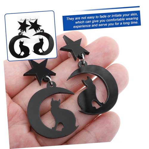 PartyKindom Schwarze Acryl Ohrhänger Katzen Mond Stern Anhänger Damen Mädchen Schmuck Baumelnd Leicht Hautfreundlich Für Alltag Festtage von PartyKindom