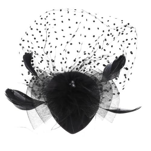 PartyKindom Schwarzer Braut haarfascinator mit Perlen Netz und Federn Eleganter Kopfschmuck für Hochzeit Tea Party Bankett und Festliche Anlässe Leichter Damen hut mit Haarklammer von PartyKindom