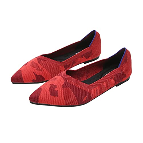 PartyKindom Shallow Mouth Damen Flache Schuhe Spitz Zehen Design Flache Sohlen Alltagsschuhe und Festliche Halbschuhe in Rot von PartyKindom