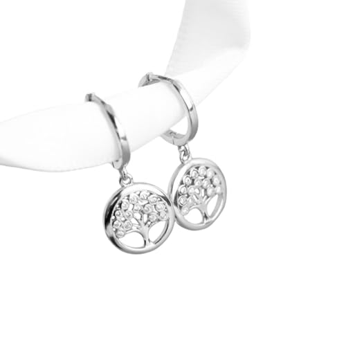 PartyKindom Silber Ohrhänger mit Diamantbesatz Modische Baum lebens Ohrstecker für Damen Zarte Temperamentvolle Ohrschmuck Weißgoldfarbene Creolen für Mehrere Ohrlöcher von PartyKindom