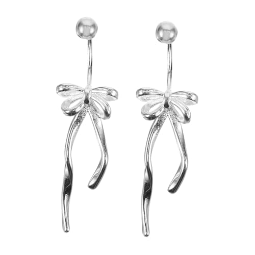 PartyKindom Silberne Statement Ohrringe Gedrehte Schleife Bowknot Ear Danglers für Damen Vielseitig Kombinierbar Elegant und Leicht Tragbar von PartyKindom
