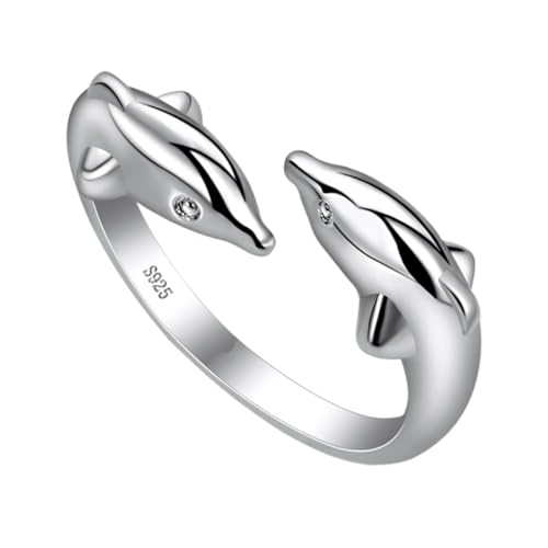 PartyKindom Silberner Offener Delfin Ring aus Hochwertigem Material Modischer Verstellbarer Fingerschmuck für Damen Einzigartiges Design für Festliche Anlässe und Alltag Stilvolle von PartyKindom
