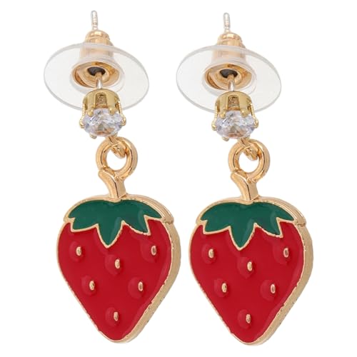 PartyKindom Sommerliche Erdbeerohrringe Damen Frucht design Charm Ohrschmuck Leichtes Legierungsmaterial Modische Baumelohrringe Für Mädchen Alltag Party Strand von PartyKindom