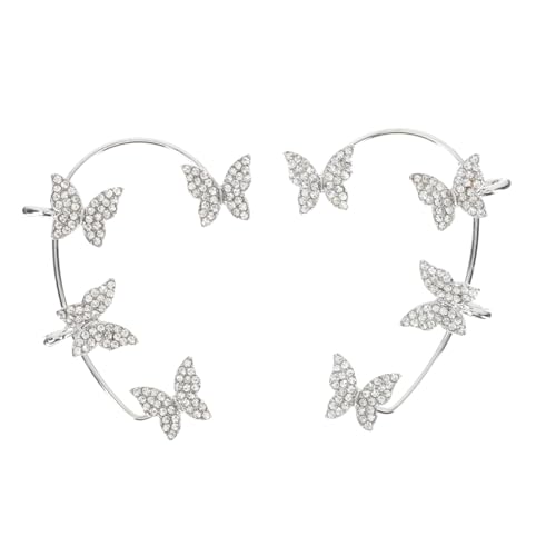 PartyKindom Sparkly Schmetterling Ohrclip mit Strasssteinen Einteilige Ohrmanschette ohne Ohrloch Silberfarbener Ohrhaken für Damen Eleganter Modeschmuck für Geburtstag und Festtage von PartyKindom