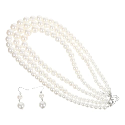 PartyKindom Statement Perlen Choker Halskette und Faux Pearl Drop Ohrringe Mehrlagiges Modisches Brautschmuck Damen Glänzende Kunstperlen Stilvolle Auffällige Halskette von PartyKindom