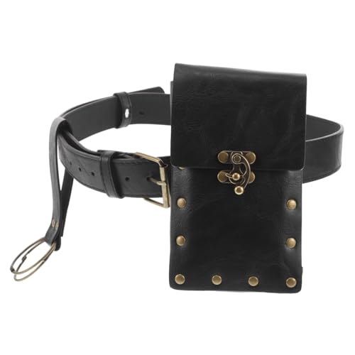 PartyKindom Steampunk Mittelalter Gürteltasche Smartphone Tasche Robust Vielseitig für Damen Herren LARP Cosplay Renaissance Sport Waist Bag Schwarz von PartyKindom