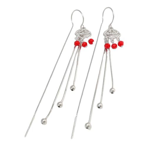 PartyKindom Sterling Silber Vintage Ohrringe Damen Delikate Lange Quasten Ohrhänger Elegant Kreatives Design Sicherer Schloss Stil Leicht Tragbar Für Party Alltag von PartyKindom