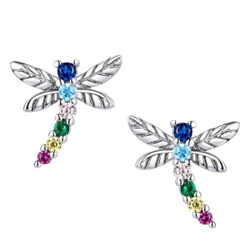 PartyKindom Sterlingsilber Libellen Ohrstecker Damen Ohrschmuck mit Funkelnden Zirkonia Modische Mädchen Ohrringe Hypoallergen Leichter Schmuck für Alltag und Party von PartyKindom