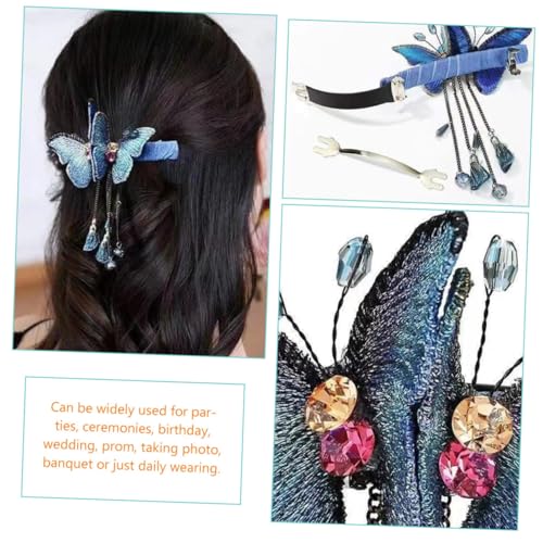PartyKindom Stilvolle Schmetterling Haarklammer mit Strass und Quaste Robustes Stoff Strassmaterial Schonend für Haare Modischer Haarschmuck für Damen und Mädchen Vielseitig Kombinierbar für von PartyKindom
