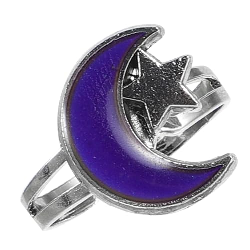 PartyKindom Stilvoller Farbwechselring für Damen Offener Verstellbarer Ring mit Stern und Mond Design Temperaturfühlende Technologie für Stimmungswechsel für Besondere Anlässe von PartyKindom