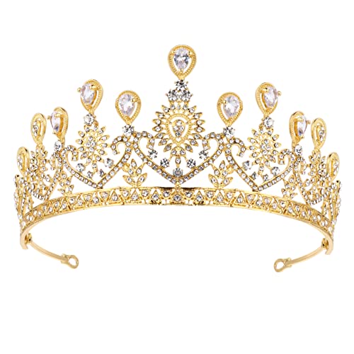 PartyKindom Strass Prinzessin Tiara Brautkrone Hochzeit Haarschmuck Damen Kopfschmuck für Festliche Anlässe und Cosplay Goldfarbenes Retro Design Handarbeit Vielseitig Einsetzbar von PartyKindom