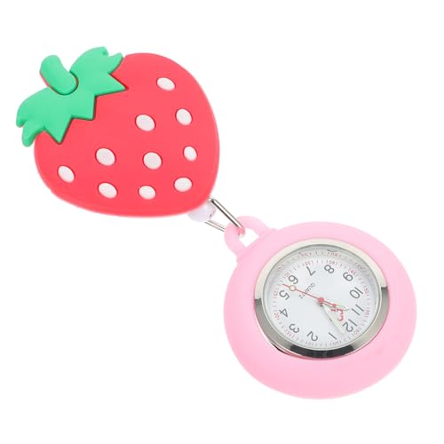 PartyKindom Stretchbare Krankenschwester Taschenuhr mit Clip Erdbeer Motiv Große Ziffern Weiches Praktisches Design für Ärzte und Pflegekräfte Einfach zu Tragen und Abzulesen von PartyKindom