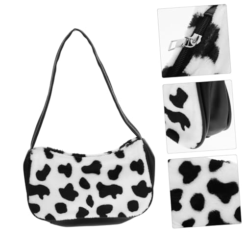 PartyKindom Stylische Damen Schultertasche mit Kuhmuster Weiche Plüsch Unterarmtasche Geräumige Umhängetasche für Alltag Arbeit Shopping und Freizeit Langlebiges Material Modisches Design von PartyKindom