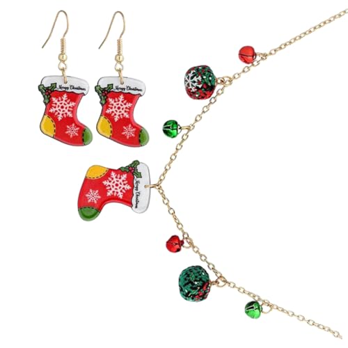PartyKindom Stylische Weihnachtsstrumpf Ohrringe und Halskette Modischer Christbaumschmuck Langlebiger Weihnachtsschmuck für Festliche Partys und Weihnachtsfeiern Eleganter Dangle Schmuck für von PartyKindom
