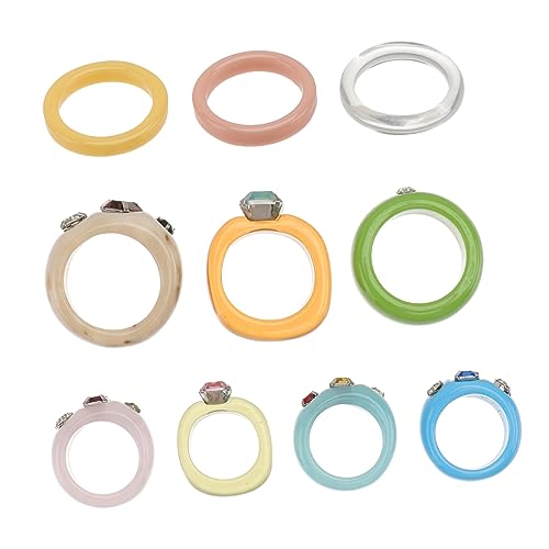 PartyKindom Teiliges Set Bunter Geometrischer Acrylringe Transparentem Harz Schmuck Knöchelringe Leichte Damen Fingerringe mit Feiner Verarbeitung Vielseitig für Alltag und von PartyKindom
