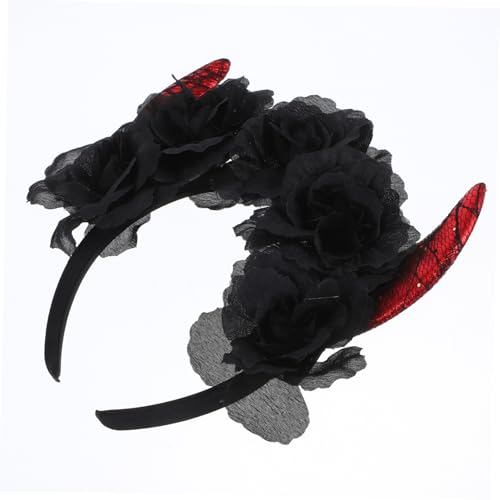 PartyKindom Teufelshorn Haarreif mit Schwarzen Rosen Halloween Kostüm Kopfschmuck Leichter Cosplay Stirnband für Party Karneval Foto Requisite und Maskerade von PartyKindom