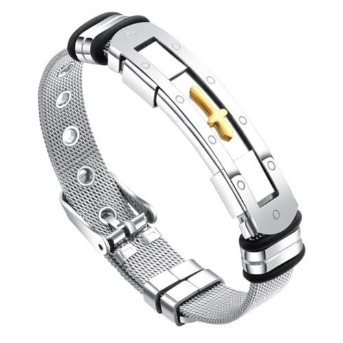 PartyKindom Titanstahl Herren Armband Kreuz Anhänger Verstellbar Metall Gliederkette Robustes Schmuckstück Modisches für Männer von PartyKindom