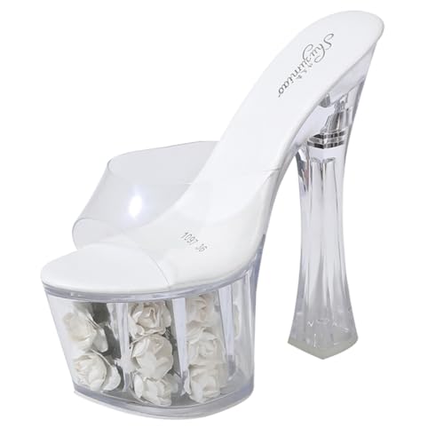 PartyKindom Transparent Riemchen Sandalen Damen Stilvolle Slippers mit Dicken Blockabsatz Wasserdichte Plattform High Heels Bänder für Stabilen Halt Modische Hochzeitsschuhe Weiß von PartyKindom